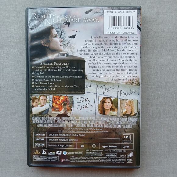 Premonition Wide Screen DVD Sandra Bullock EUC 2007 psychological thriller - Picture 2 of 5